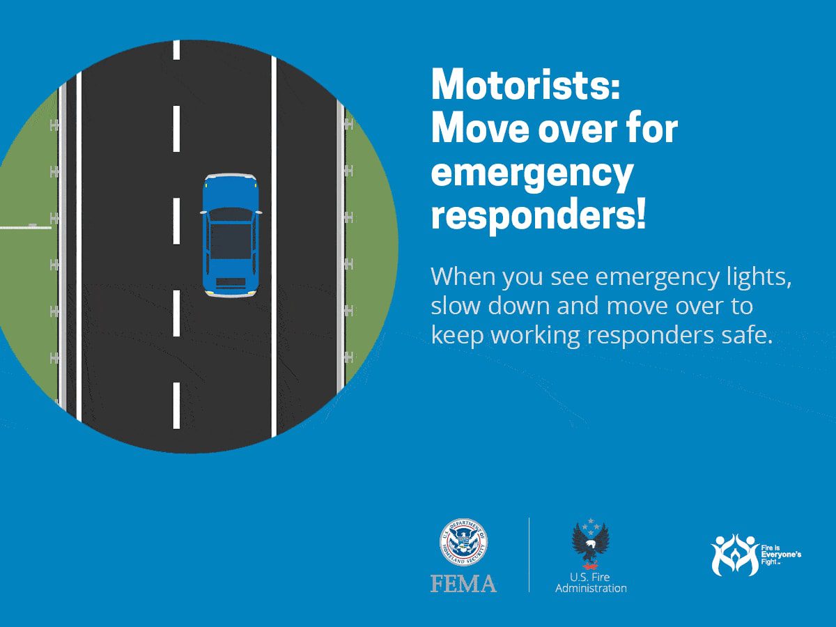 Poster with a car on the road and text that reads "motorists move over for emergency responders"