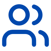 Blue icon of a person with a circle in the middle, set against a white background