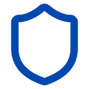 Blue shield icon on a white background, representing a security system